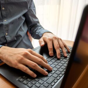 man typing