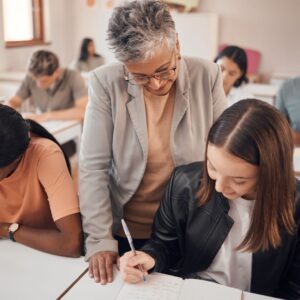 professional instructor explaining management concepts to attentive employees