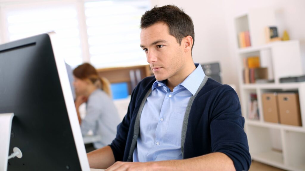 Employee doing online training,